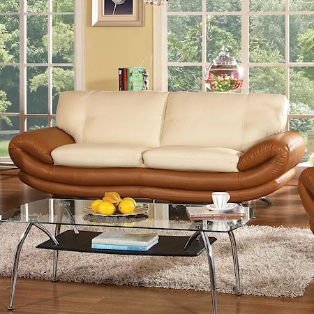 Contemporary Leather Look Sofa with Chrome Legs